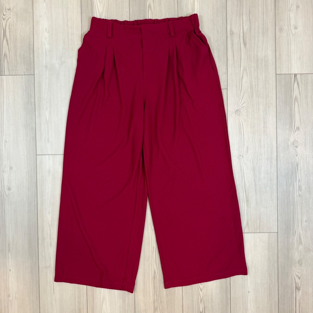 Halara Wide Leg Pleated Trousers Berry Red High Waisted XL NWT